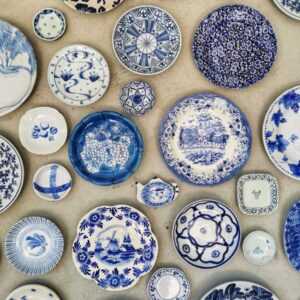 blue and white ceramic plate