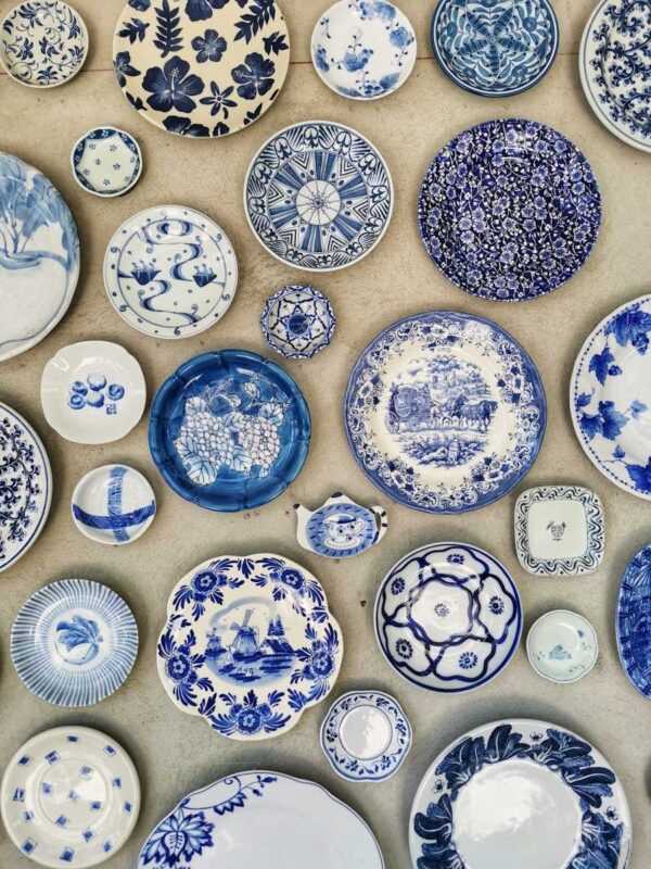 blue and white ceramic plate