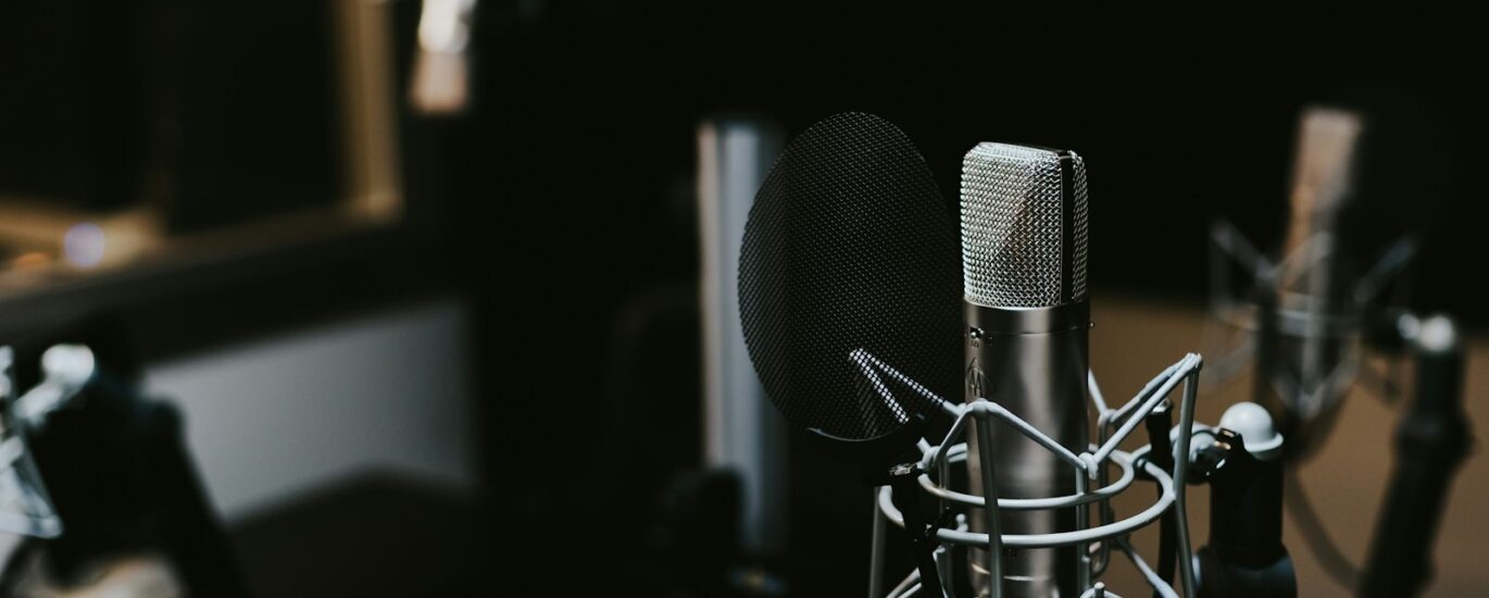 macro photography of silver and black studio microphone condenser