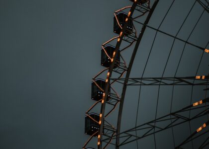 a large ferris wheel with lights on it