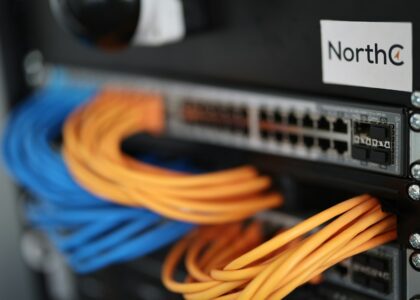 a close up of a network switch box