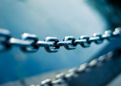 tilt shift lens photo of stainless steel chain